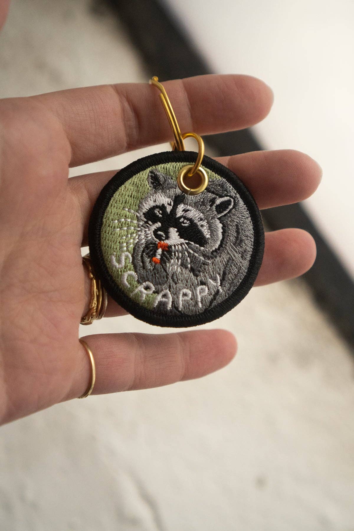 Stay Home Club - Scrappy Raccoon - Embroidered Keychain