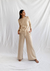 Ana + Zac - Beach Pant Oatmeal Micro Stripe