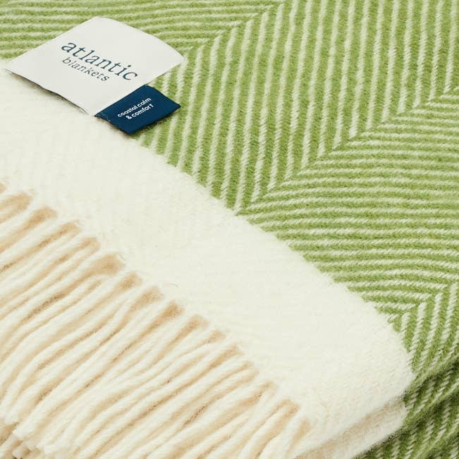 Atlantic Blankets - Kelp Green Herringbone Wool Blanket