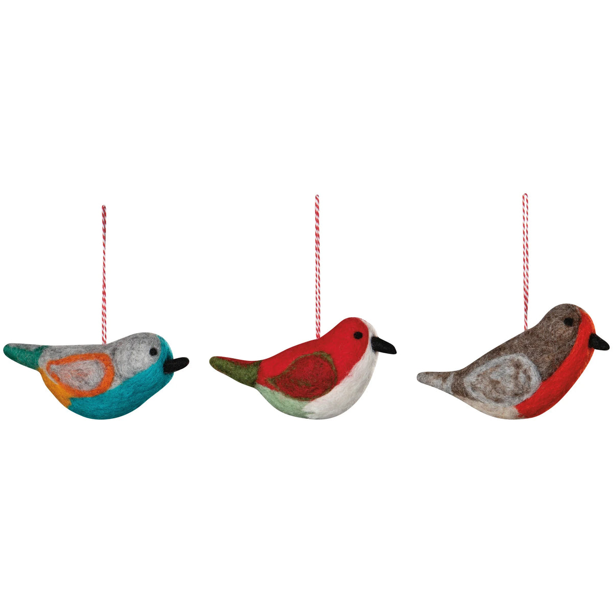 Bird Felt Christmas Tree Ornaments - 3 Assorted Styles