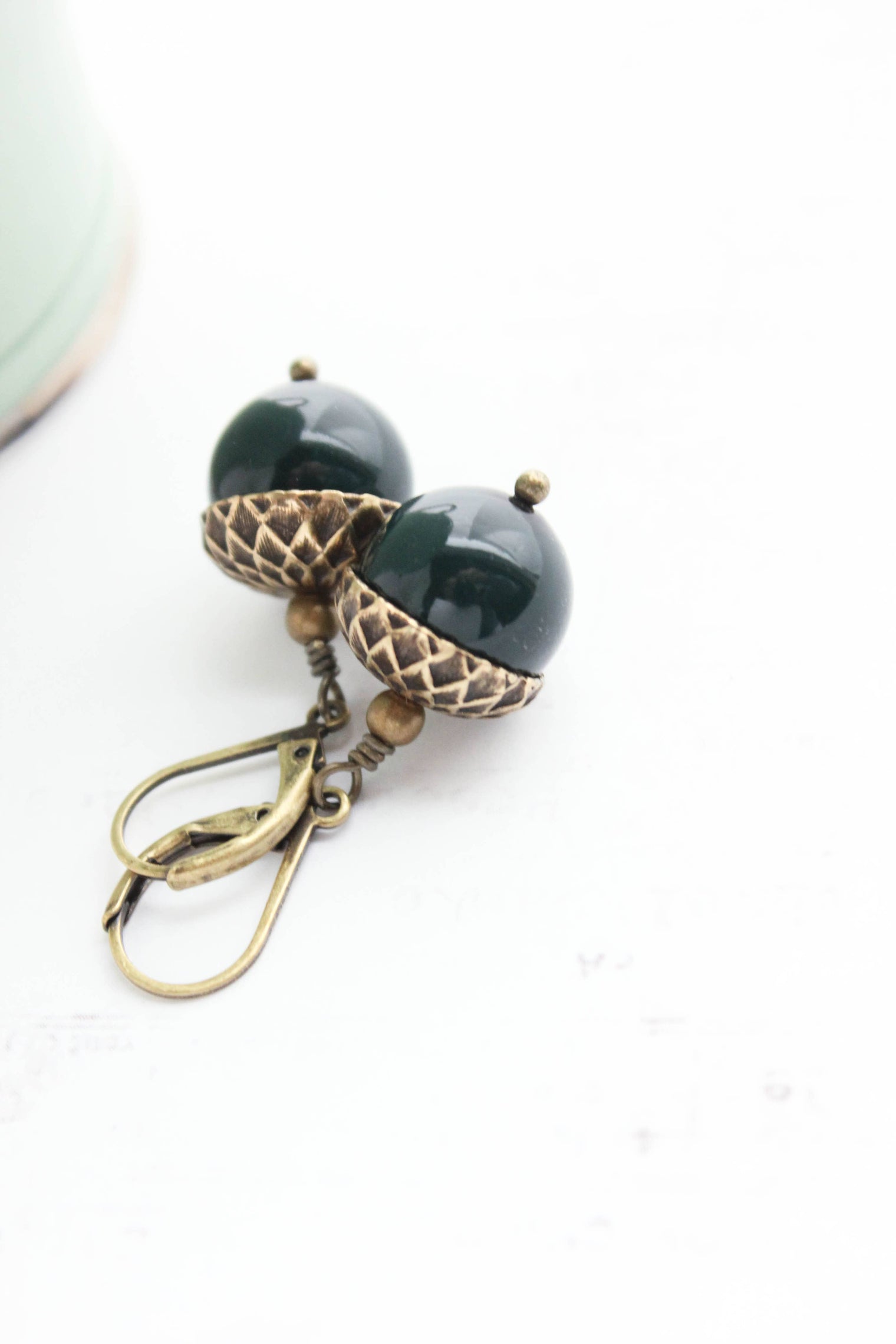 A Pocket of Posies - Pearl Acorn Earrings - ANTIQUED BRASS: Light Chocolate