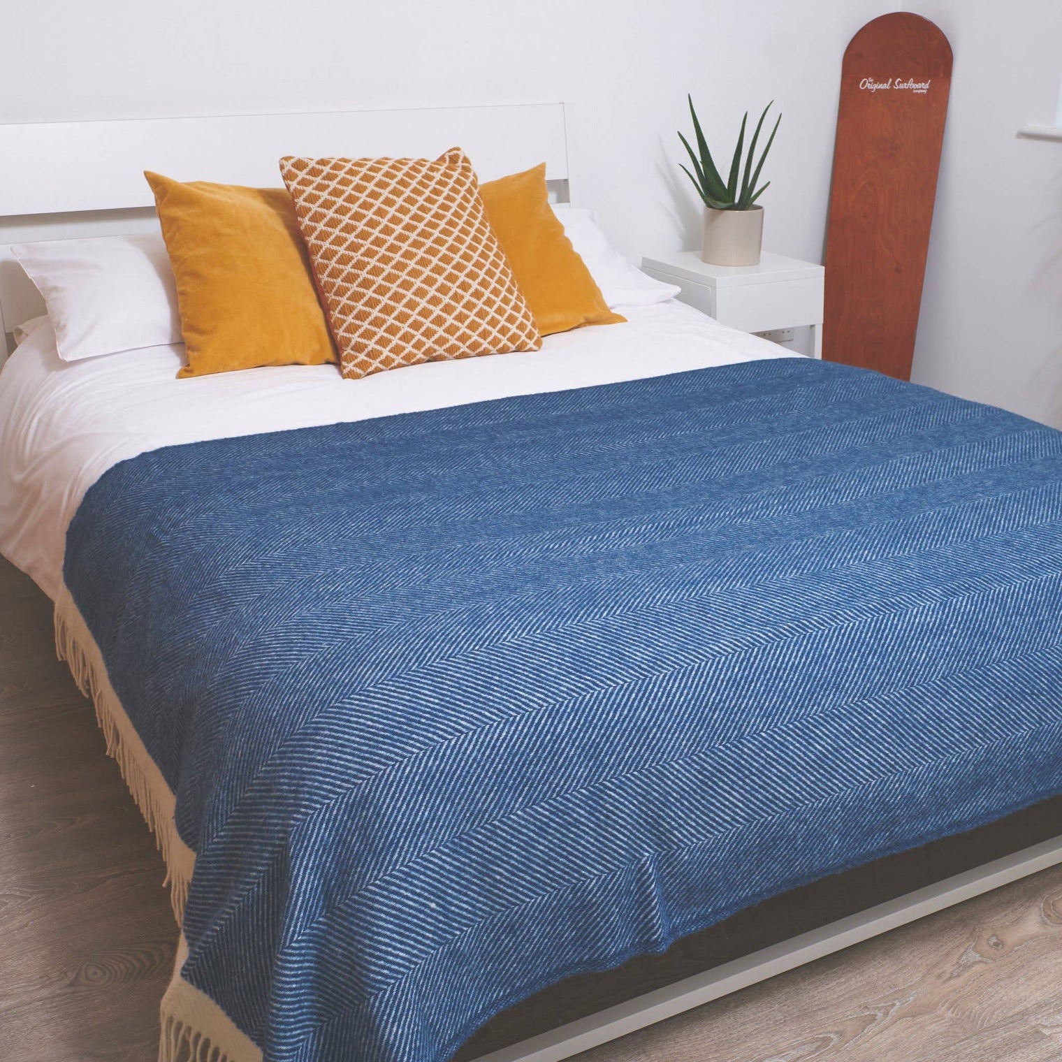 Atlantic Blankets - Sailor Blue Herringbone Wool Blanket