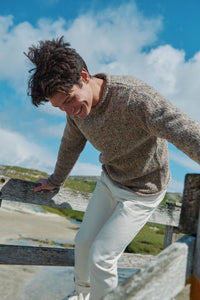 Aran Woollen Mills - Raheen Tweed Roll Neck Mens Sweater - Oat