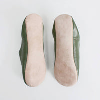 Moroccan Babouche Handcrafted Leather Slippers - Olive