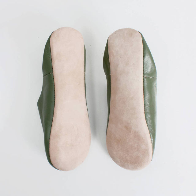 Moroccan Babouche Handcrafted Leather Slippers - Olive