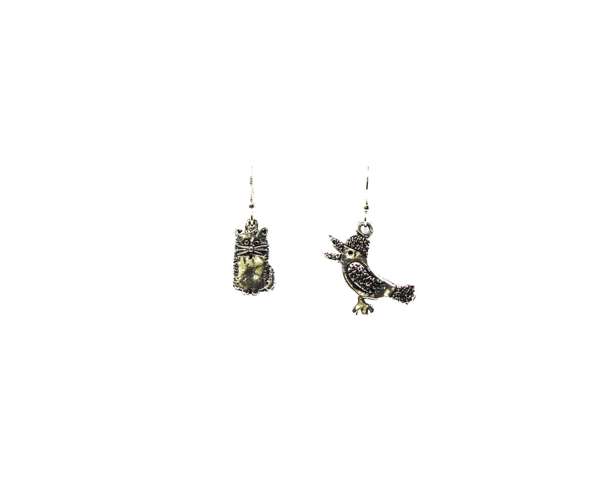 Maud Lewis -  Pewter Earrings - Cat & Bird