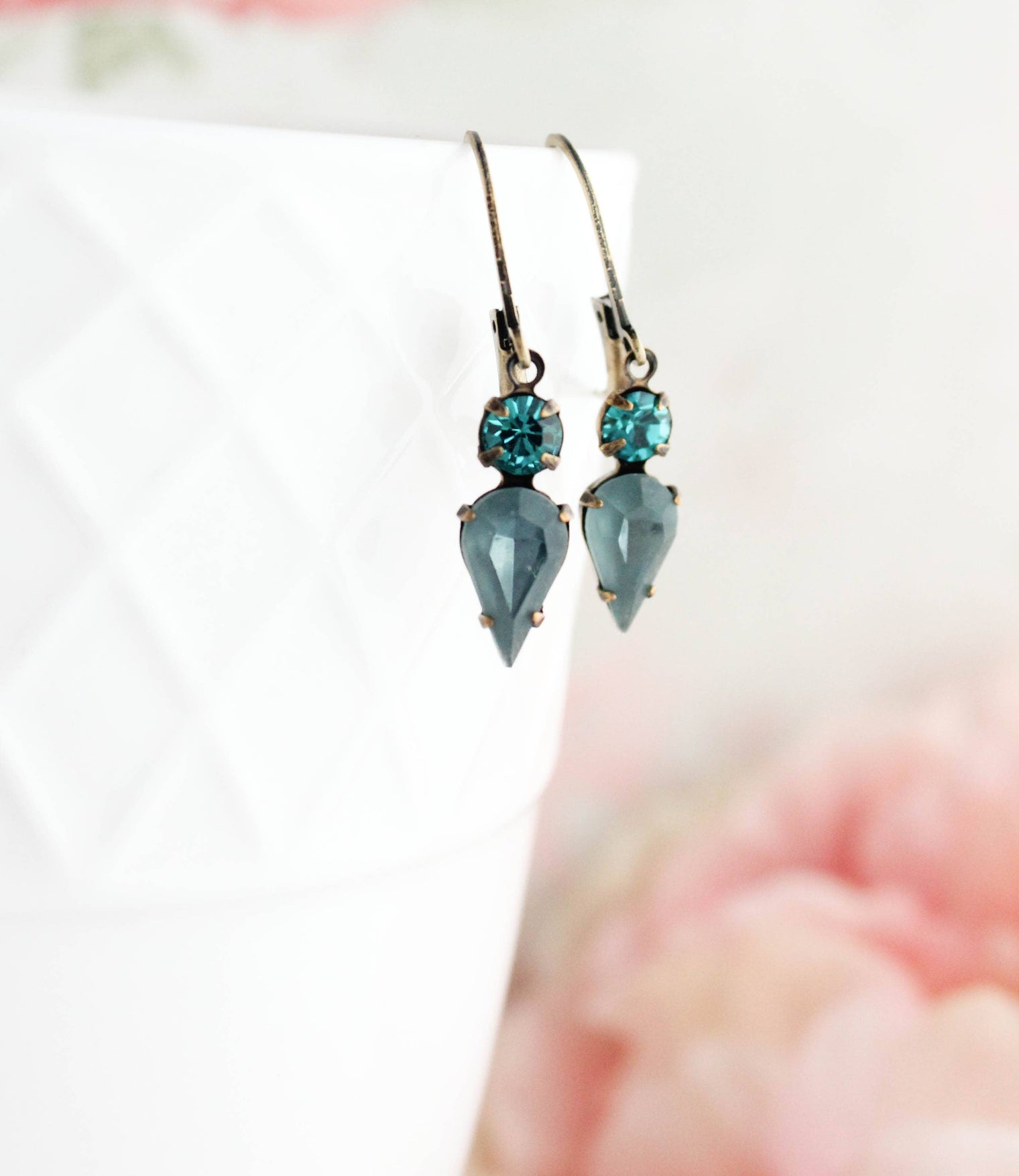 A Pocket of Posies - Tiny Vintage Glass Drop Earrings | Peacock Blue