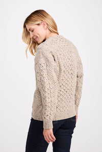 Aran Woollen Mills - Inishbofin Ladies Traditional Aran Sweater -  Flecked Oat