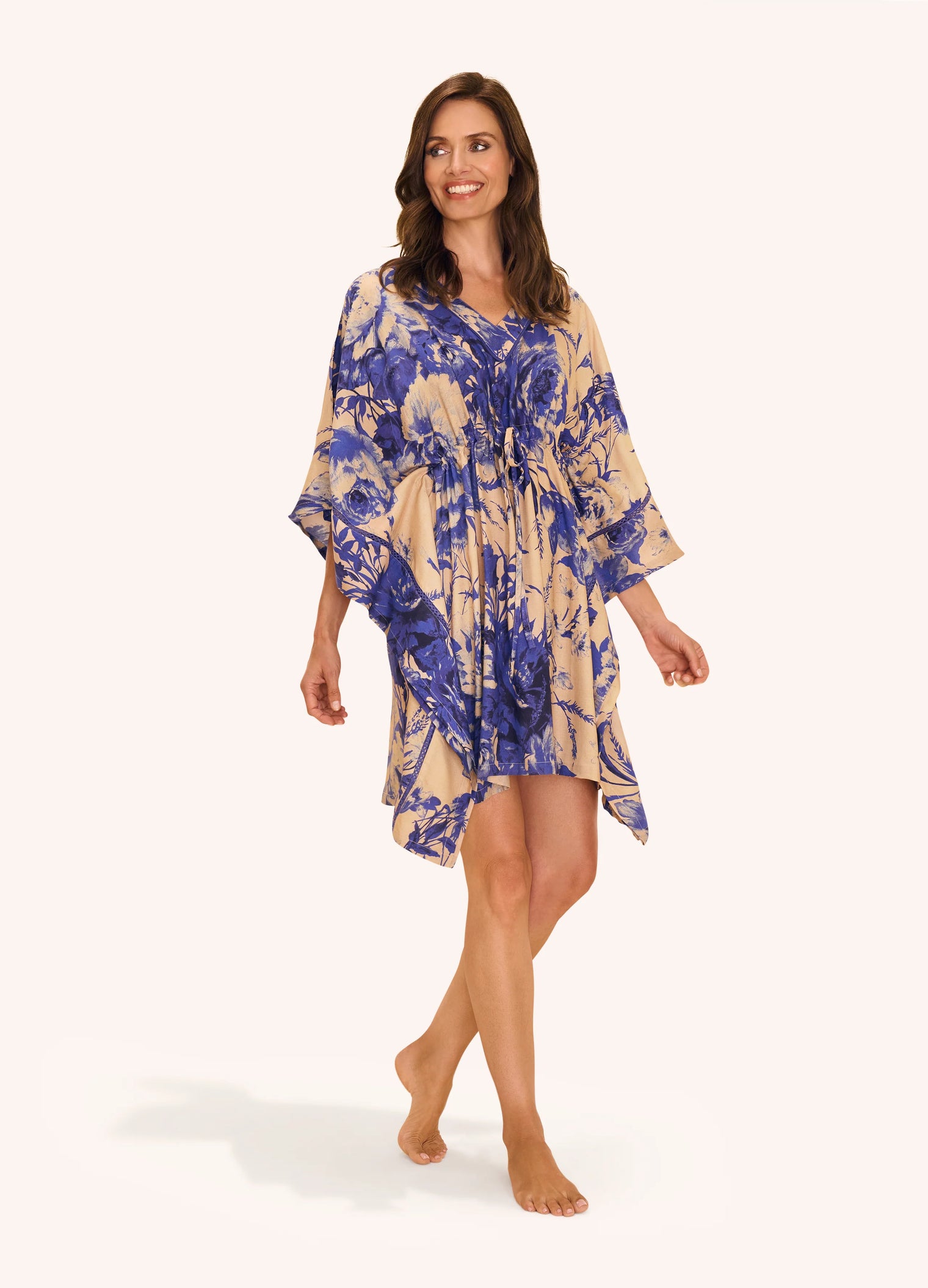 %100 Modal Beach Cover Up/Top, China Blue Blooms