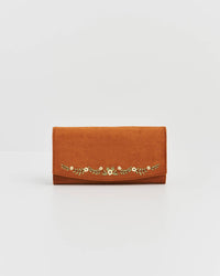 Fable England - Floral Tan Faux Suede Embroidered Purse