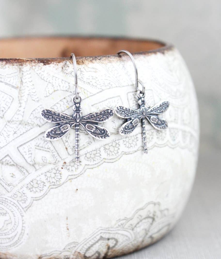 A Pocket of Posies - Tiny Silver Dragonfly Earrings