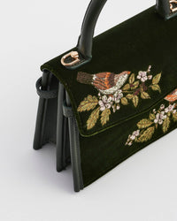 Fable England UK - Eliza Wren Embroidered Top Handle Bag in Green Velvet