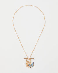 Fable England - Enamel Blue Butterfly & Leaf Charm Necklace