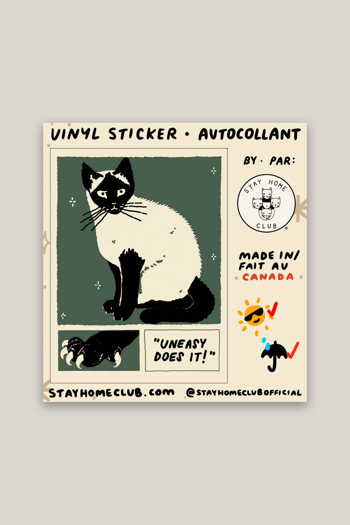 Stay Home Club - Uneasy Does It Vinyl Sticker