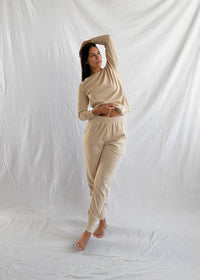 Ana + Zac - Luxe Pant Oatmeal Micro Stripe