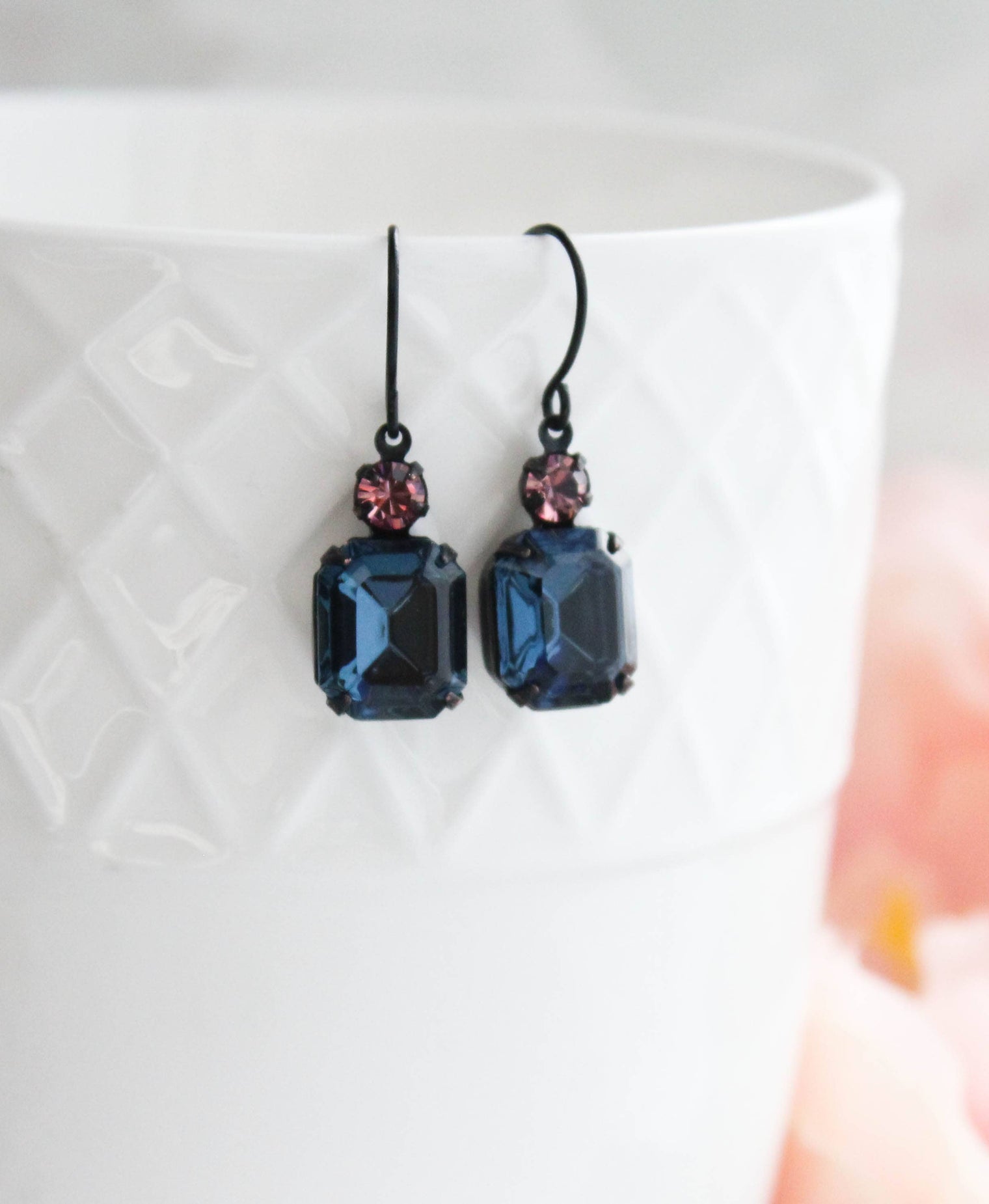 A Pocket of Posies - Midnight Blue Earrings | Vintage Glass | Black Drop Earrings