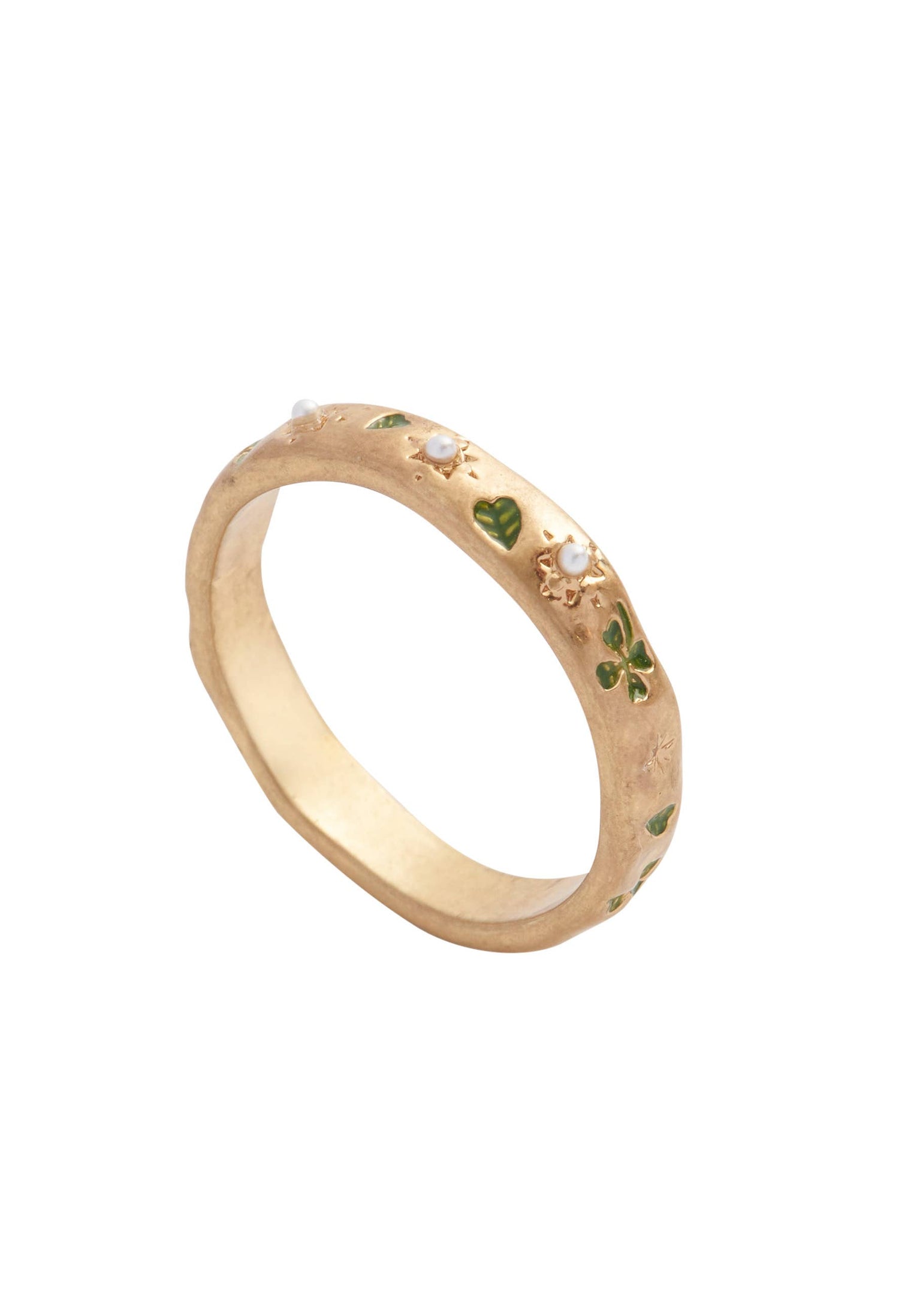 Four Leaf Clover & Pearl (Acorn Leaf) Ring