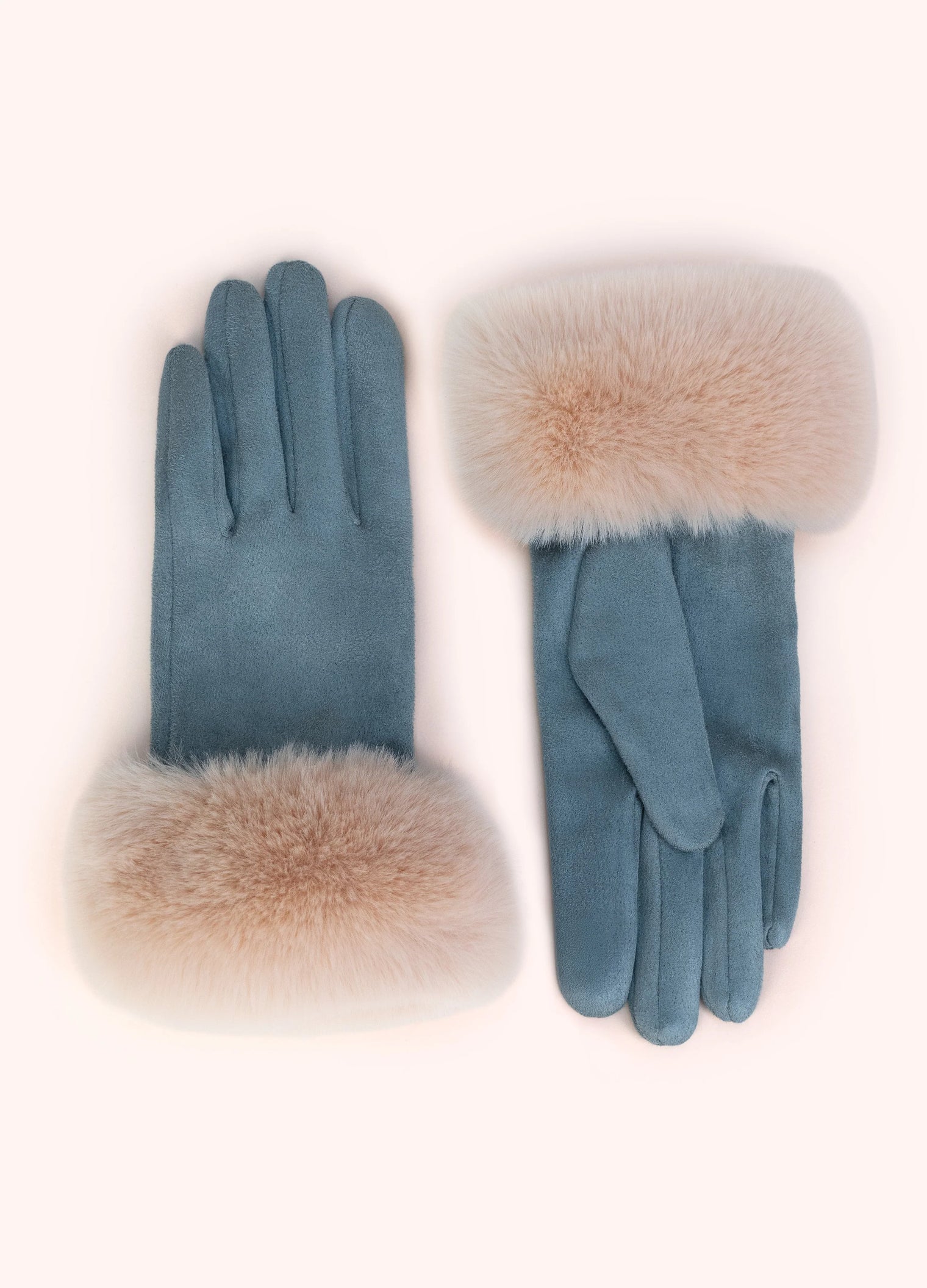 Powder UK - Bettina Faux Suade/Fur Gloves - Denim