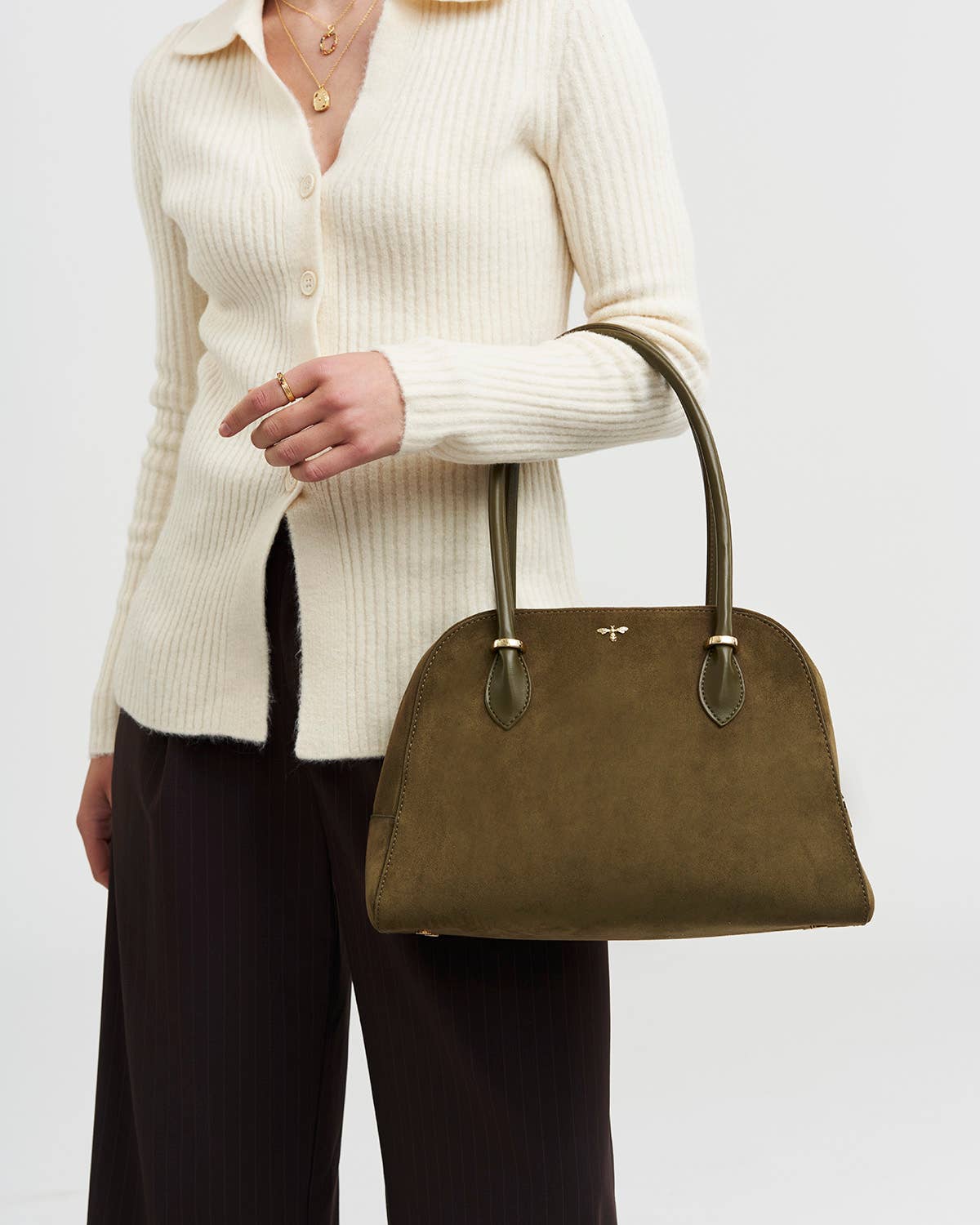 Fable England UK - Amelia Shoulder Bag in Khaki Suedette