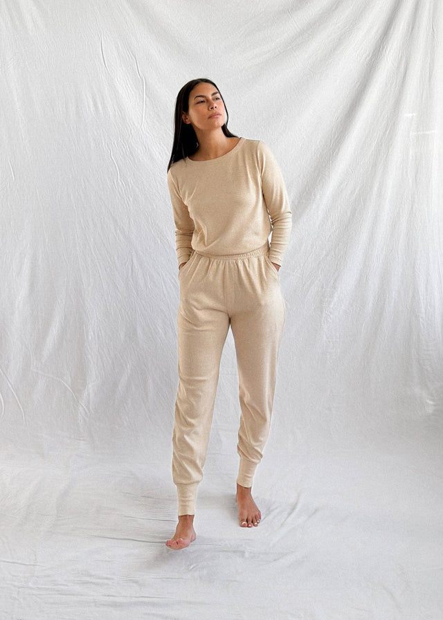 Ana + Zac - Luxe Pant Oatmeal Micro Stripe