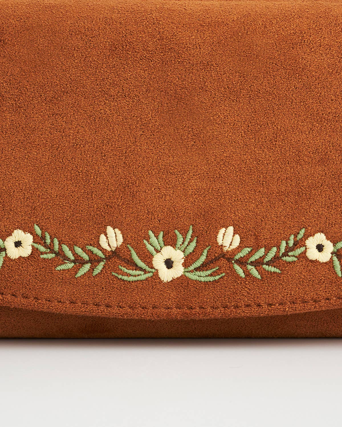 Fable England - Floral Tan Faux Suede Embroidered Purse