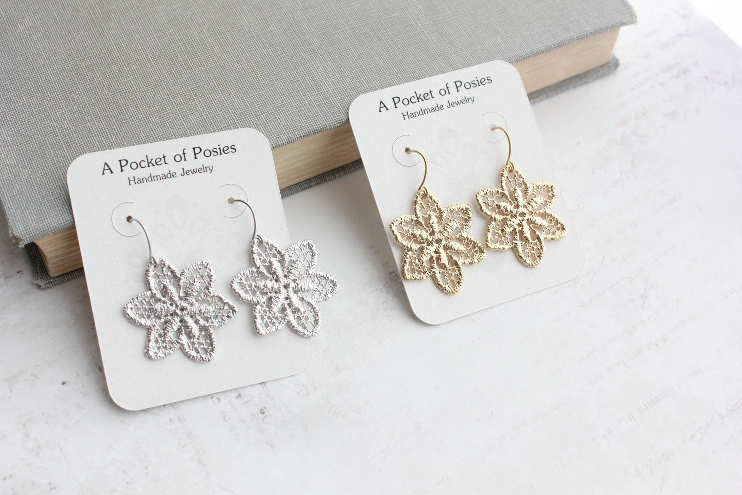 A Pocket of Posies - Rustic Lace Flower Filigree Earrings