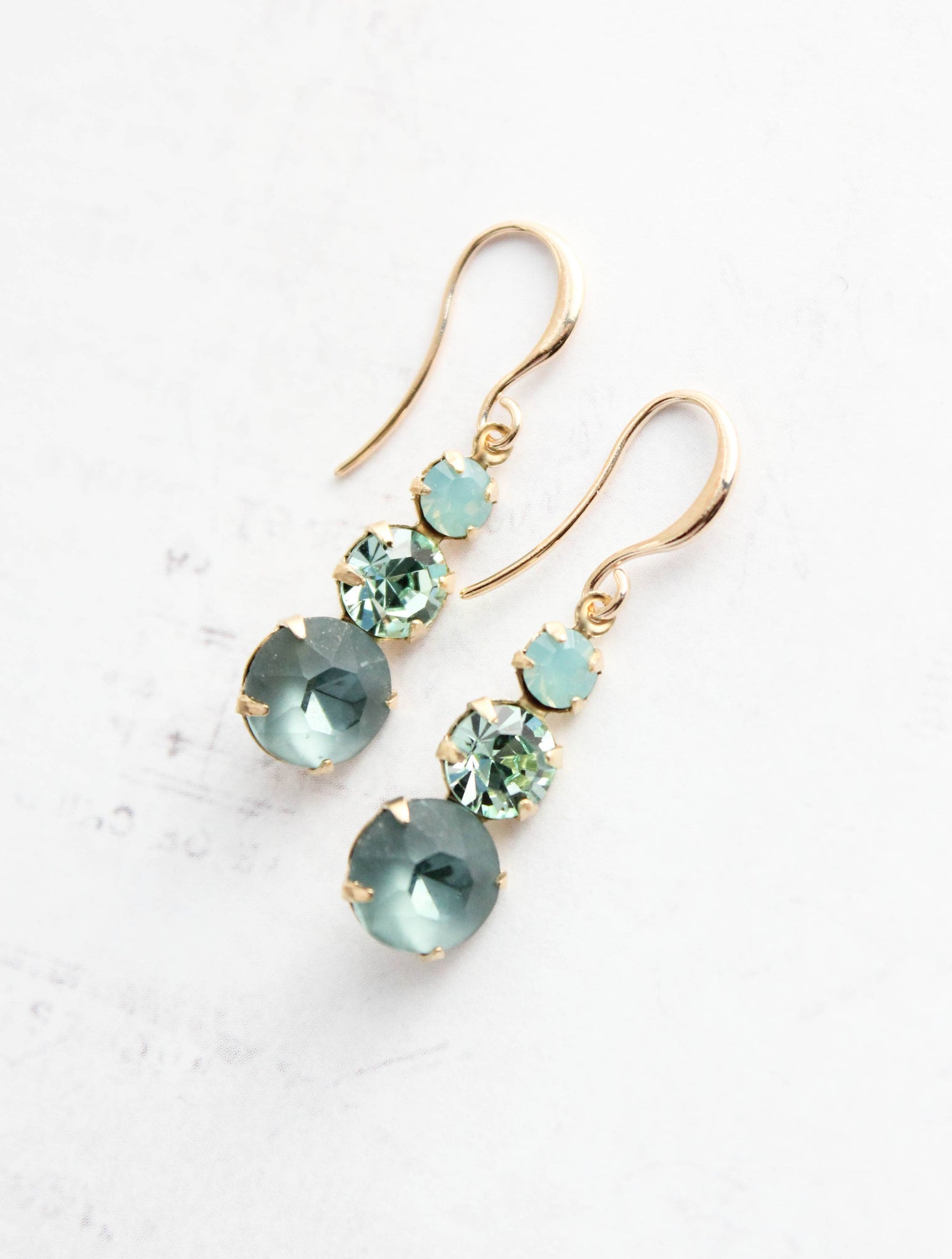 A Pocket of Posies - Vintage Glass Earrings -Three Jewel - Peacock Green and Blue