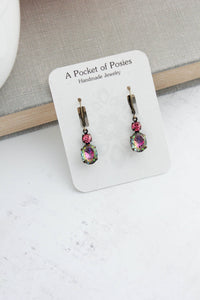 A Pocket of Posies - Aurora Iridescent Oval Glass with Etched Floral Drop Earring