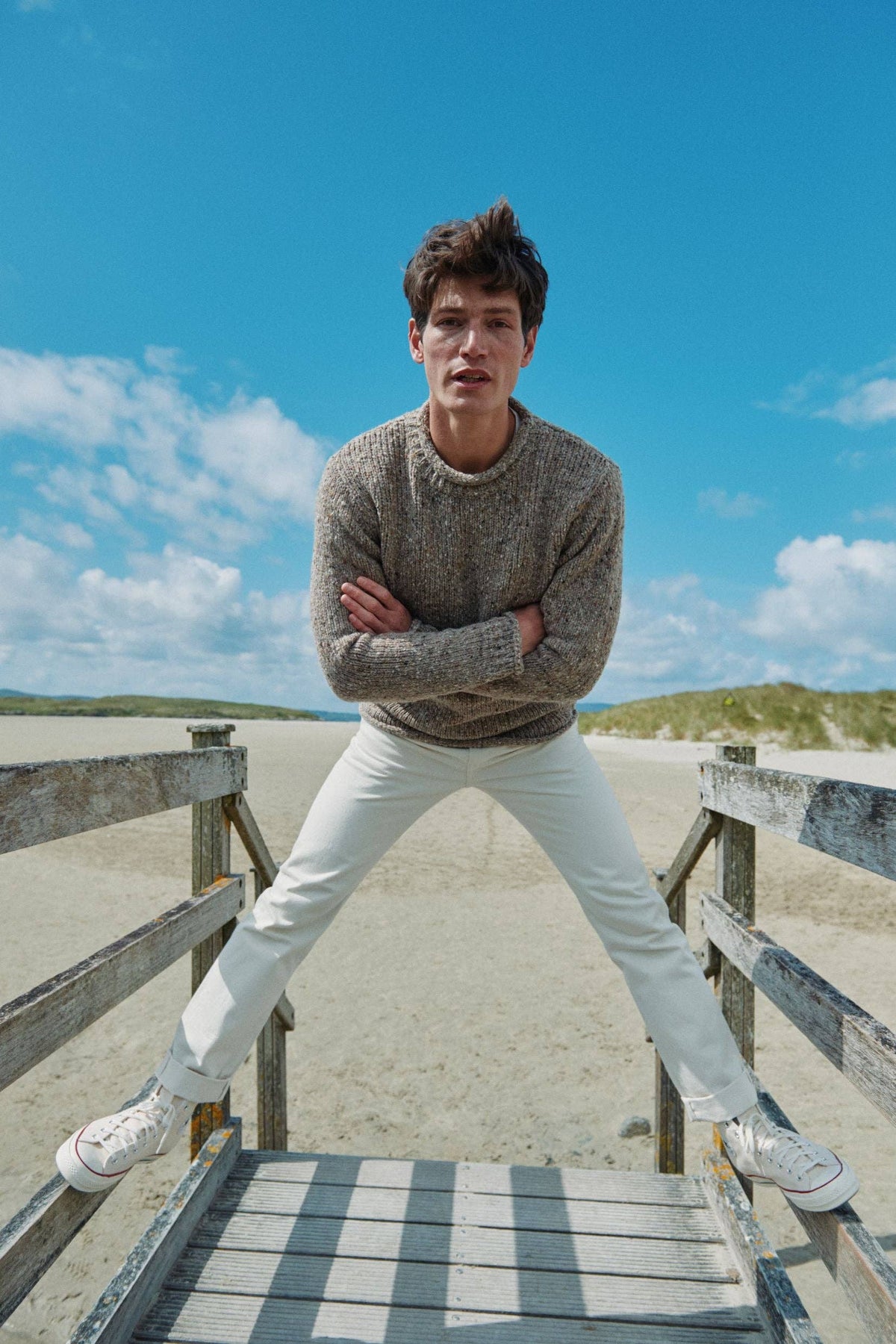 Aran Woollen Mills - Raheen Tweed Roll Neck Mens Sweater - Oat
