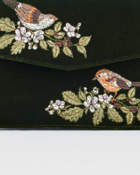 Fable England UK - Eliza Wren Embroidered Top Handle Bag in Green Velvet
