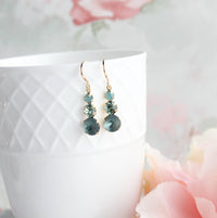 A Pocket of Posies - Vintage Glass Earrings -Three Jewel - Peacock Green and Blue