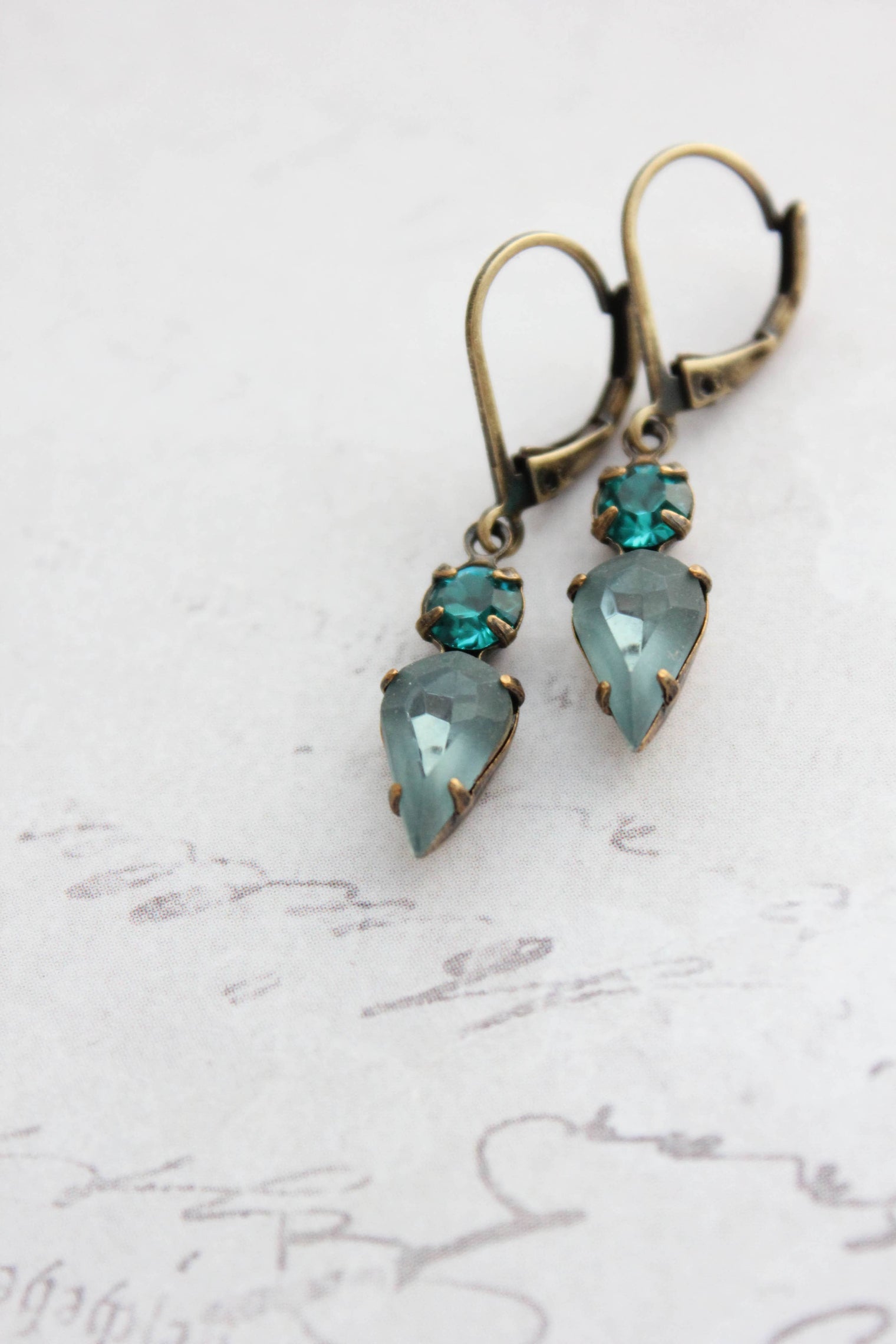 A Pocket of Posies - Tiny Vintage Glass Drop Earrings | Peacock Blue