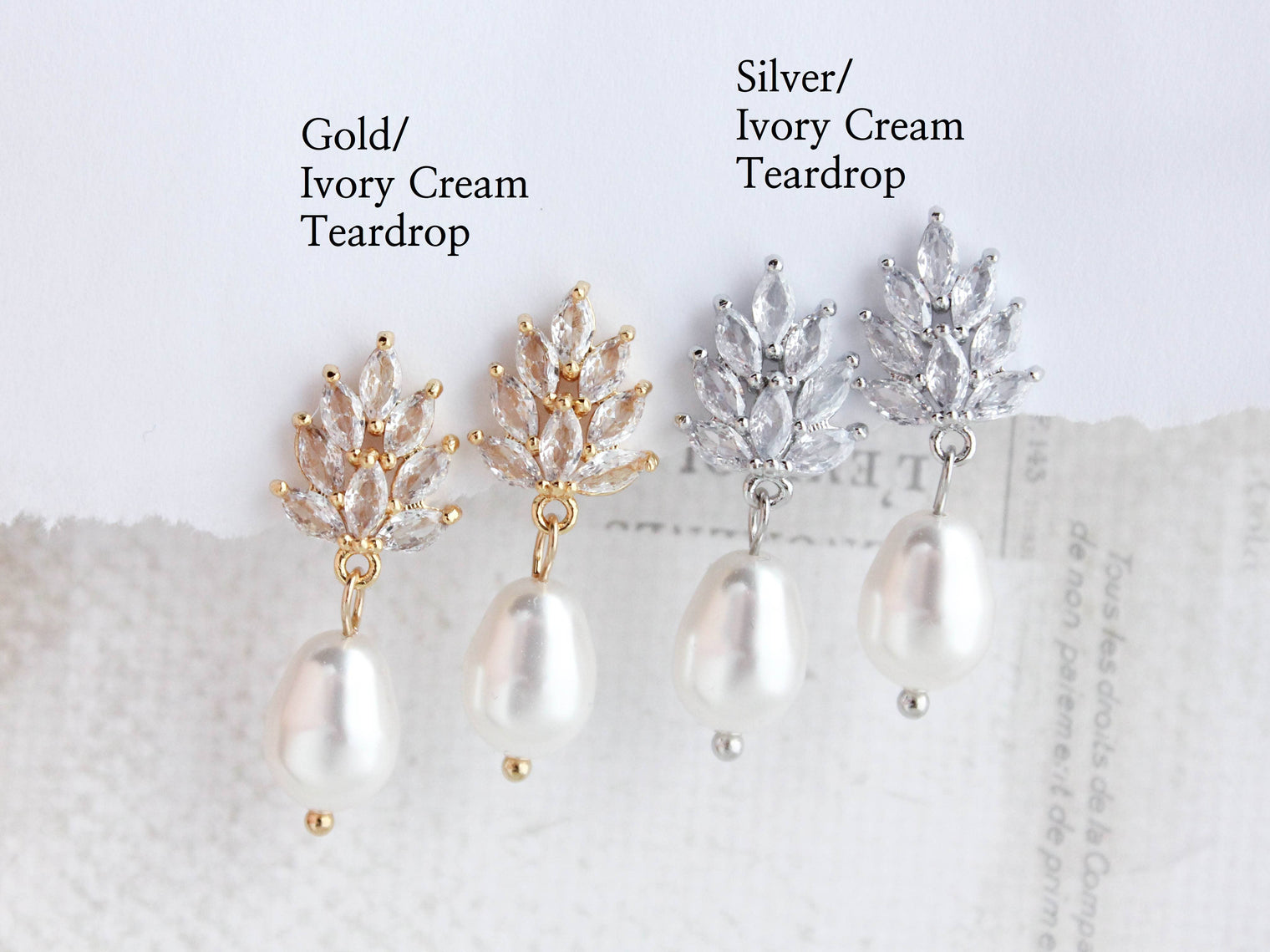 Glass Leaf Post Earrings - Gold / Ivory Pearl