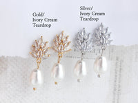 Glass Leaf Post Earrings - Gold / Ivory Pearl