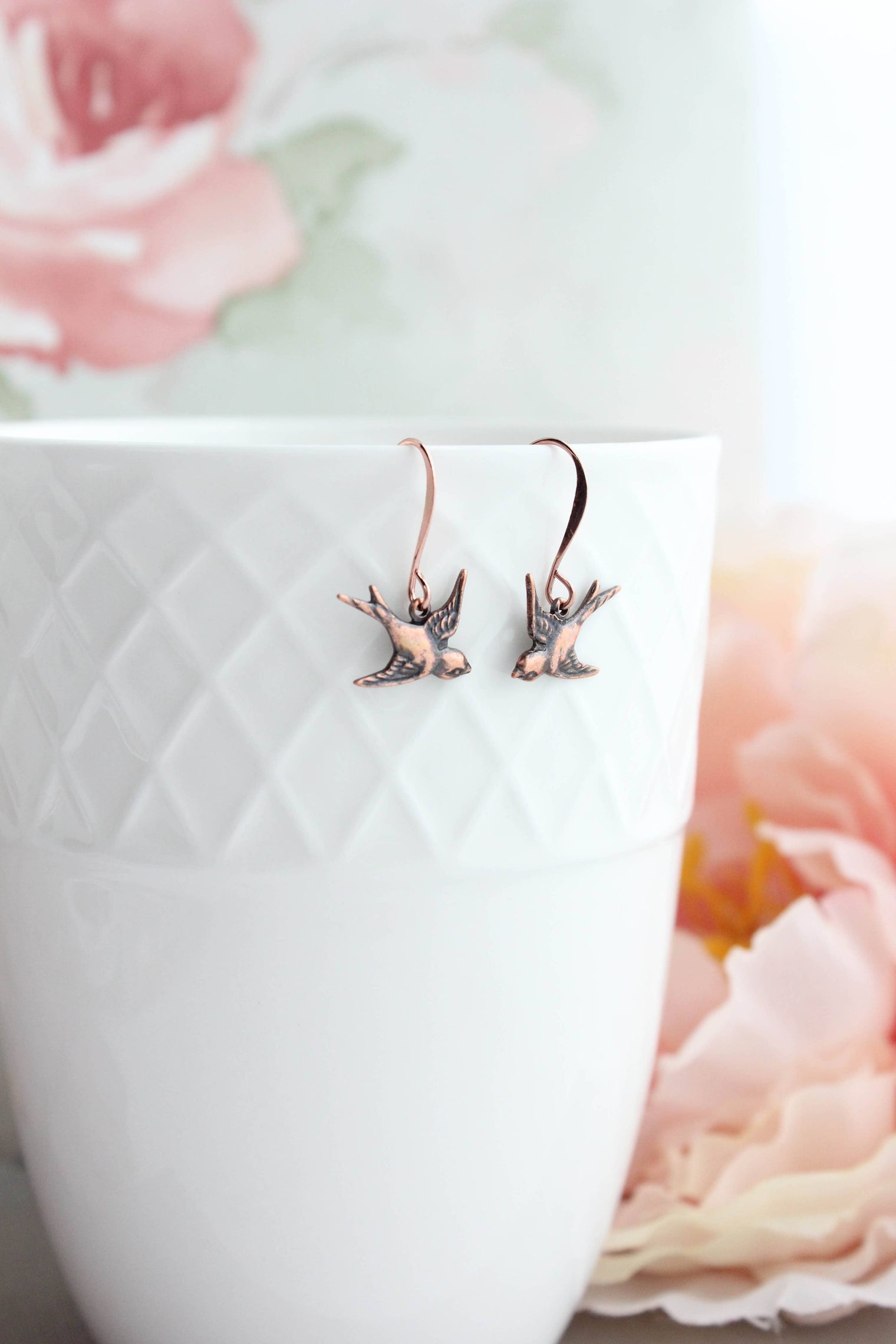 Flying Bird Earrings - Antiqued Copper