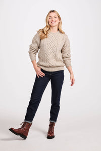 Aran Woollen Mills - Inishbofin Ladies Traditional Aran Sweater -  Flecked Oat