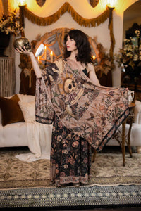 Market of Stars - Momento Bohemian Scarf w/ Floral Print, Starlings & Skull