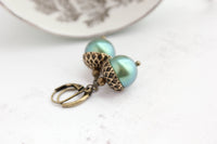 A Pocket of Posies - Pearl Acorn Earrings  - ANTIQUED BRASS: Matte Blackberry