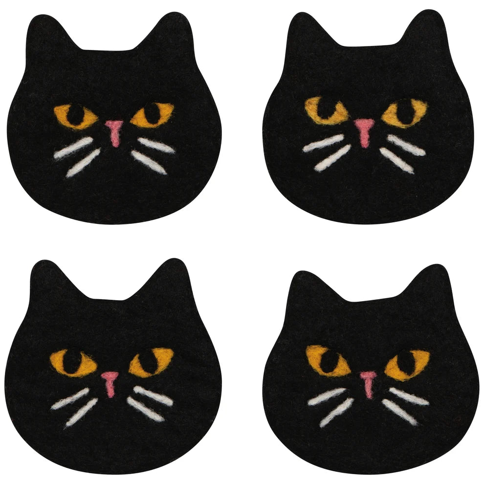 Black Cat Felt Coasters Set