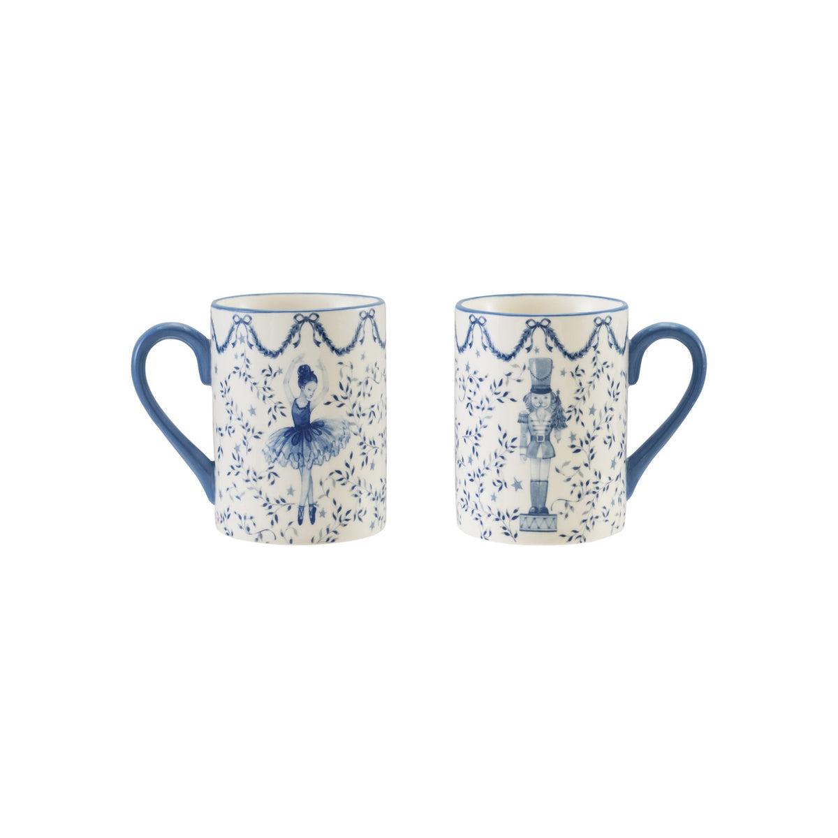 12 oz. Ceramic Mug with Ballerina & Nutcracker, White & Blue
