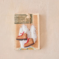 Pine Wood Hiking Boots Ornament with Red Cotton Laces