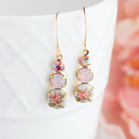 Three Jewel Drop - White w/ Pink Rose