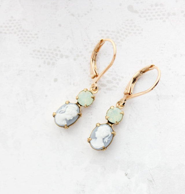 Pale Blue Cameo Earrings