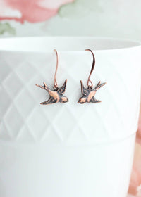 Flying Bird Earrings - Antiqued Copper