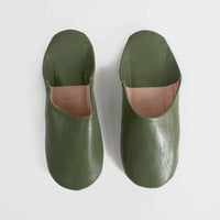 Moroccan Babouche Handcrafted Leather Slippers - Olive