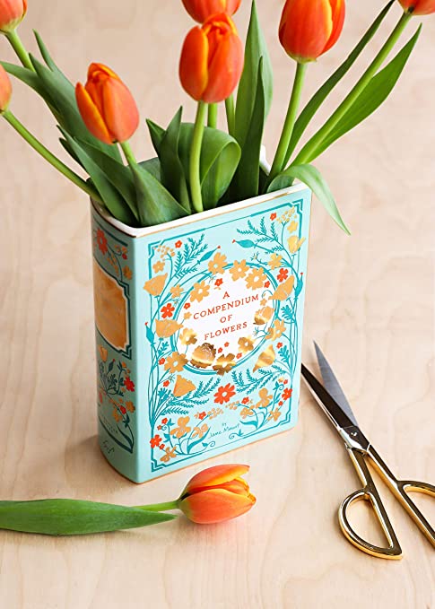Bibliophile Ceramic Vase: A Compendium of Flowers