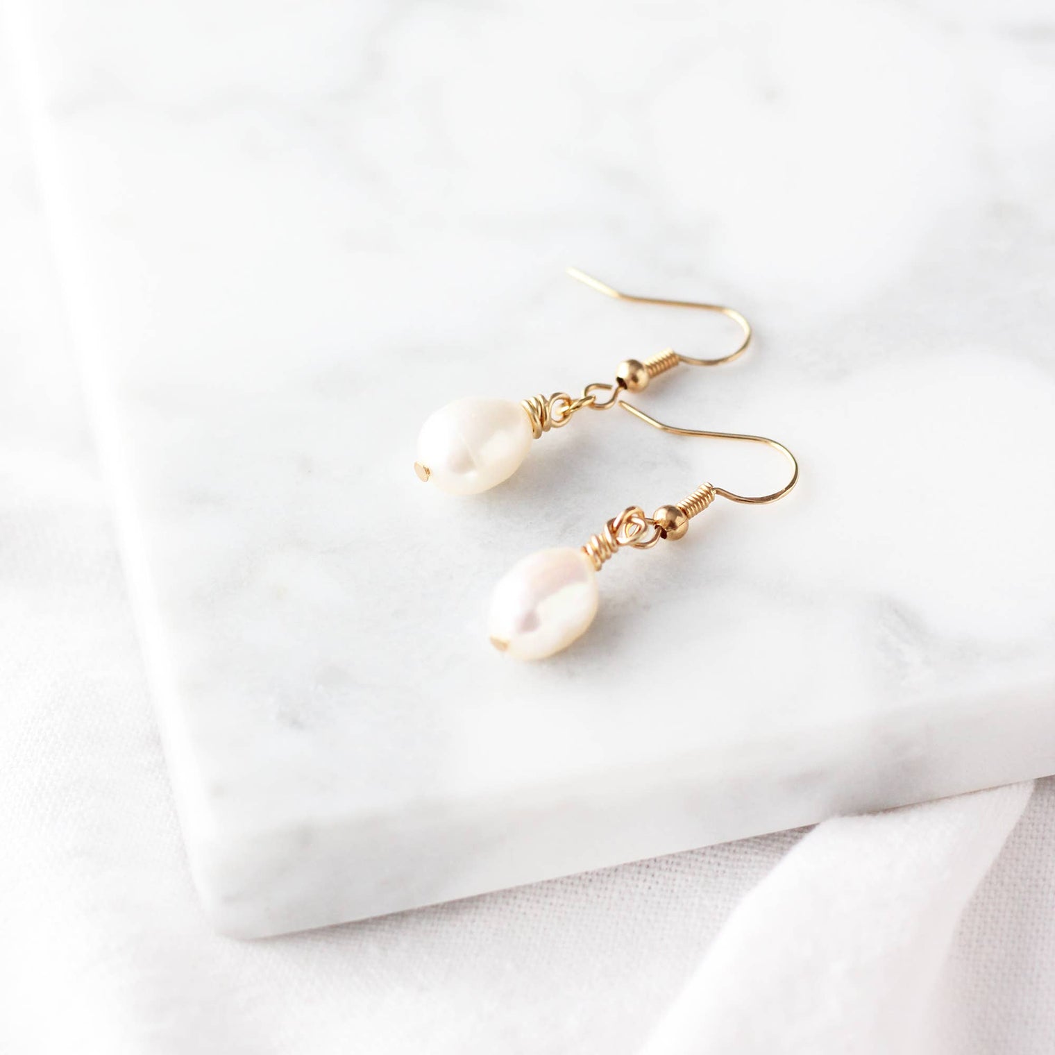 Freshwater Pearl Drop Earrings - Gold