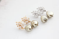 Glass Leaf Post Earrings - Gold / Ivory Pearl