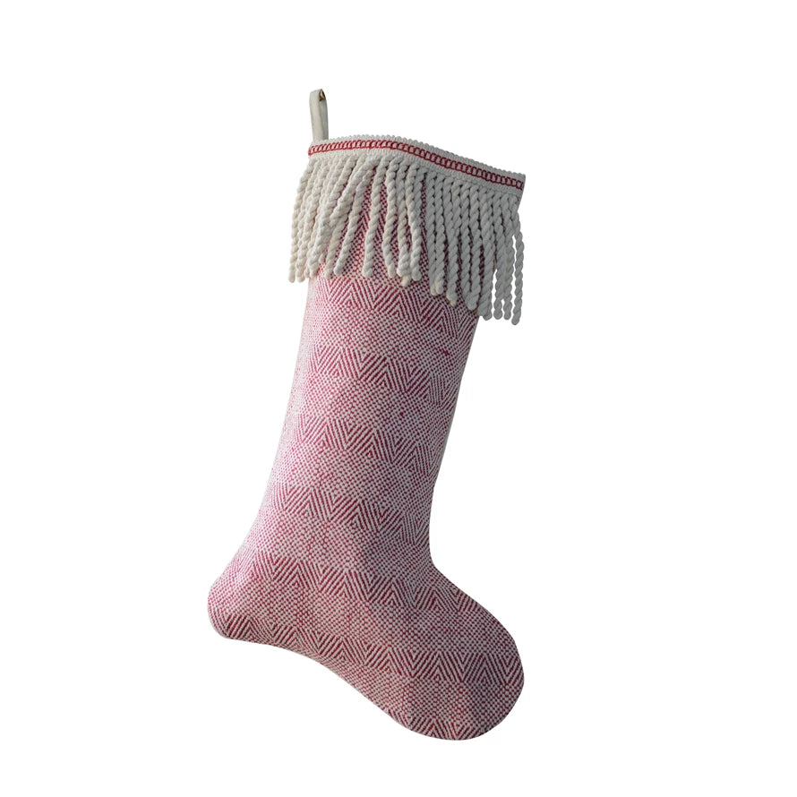 Cotton Woven Stocking with Fringe Cuff